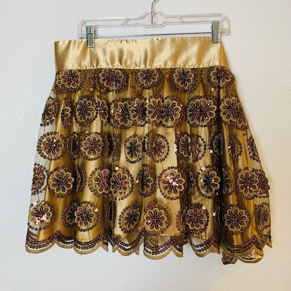 Heavenly Hostess Waist Apron NEW Holiday Gold Floral Sequins One Size Open Back